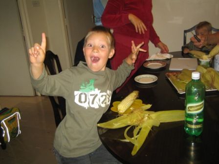 Eating mahindi for the first time in our house