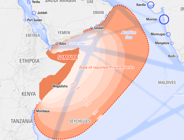 Somali Piracy map 2007 2008 2009 2010 2011