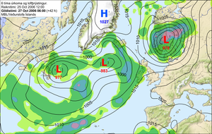 Veður í Skandinavíu 27. okt kl. 06