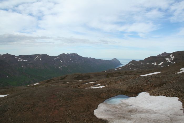 Séð niður í Héðinsfjörð frá skarðinu